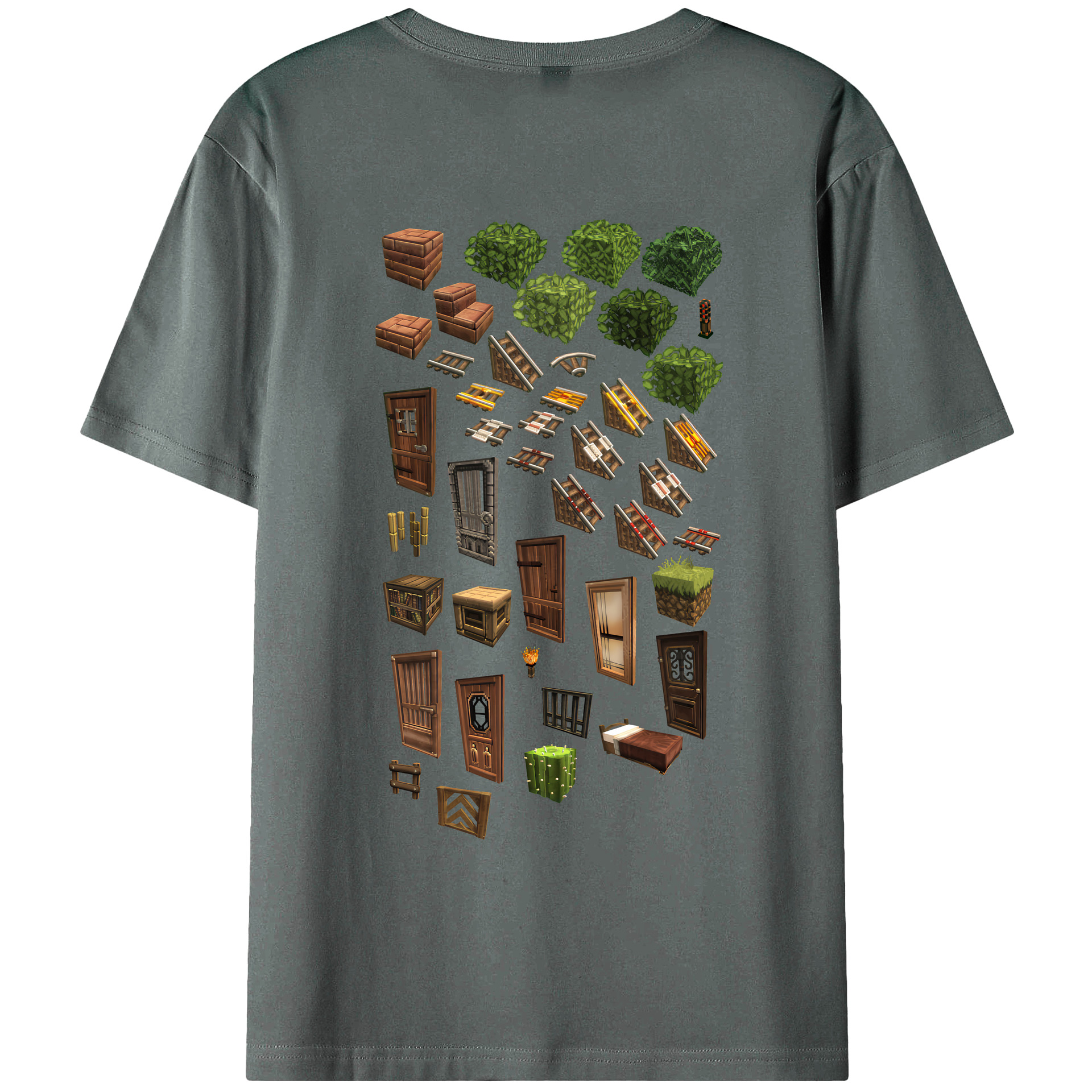 （画像用） マインクラフト ブロックの世界 Minecraft MC Block world 綿100％ メンズ半袖Tシャツ（バックプリント） 通気性